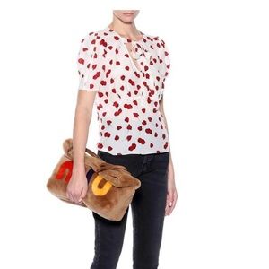 $1,200 Miu Miu Tie Neck Strawberry Silk Blouse Size 44 (8)